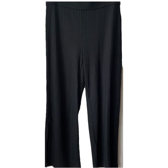 New Eileen Fisher Ribbed Side Slit Wide Leg Pants in Black Size Medium (10-12) - Picture 4 of 6